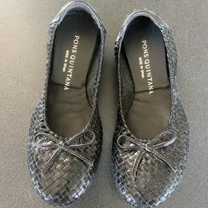 Pons Quintana Black Woven Leather Flats